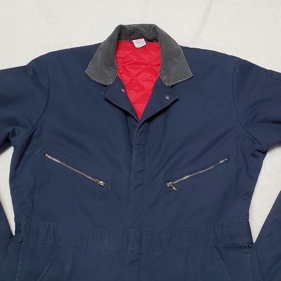 Vintage Wrangler Big Ben Navy Red Quilted Insulated Coveralls USA Made Medium - Picture 5 of 16